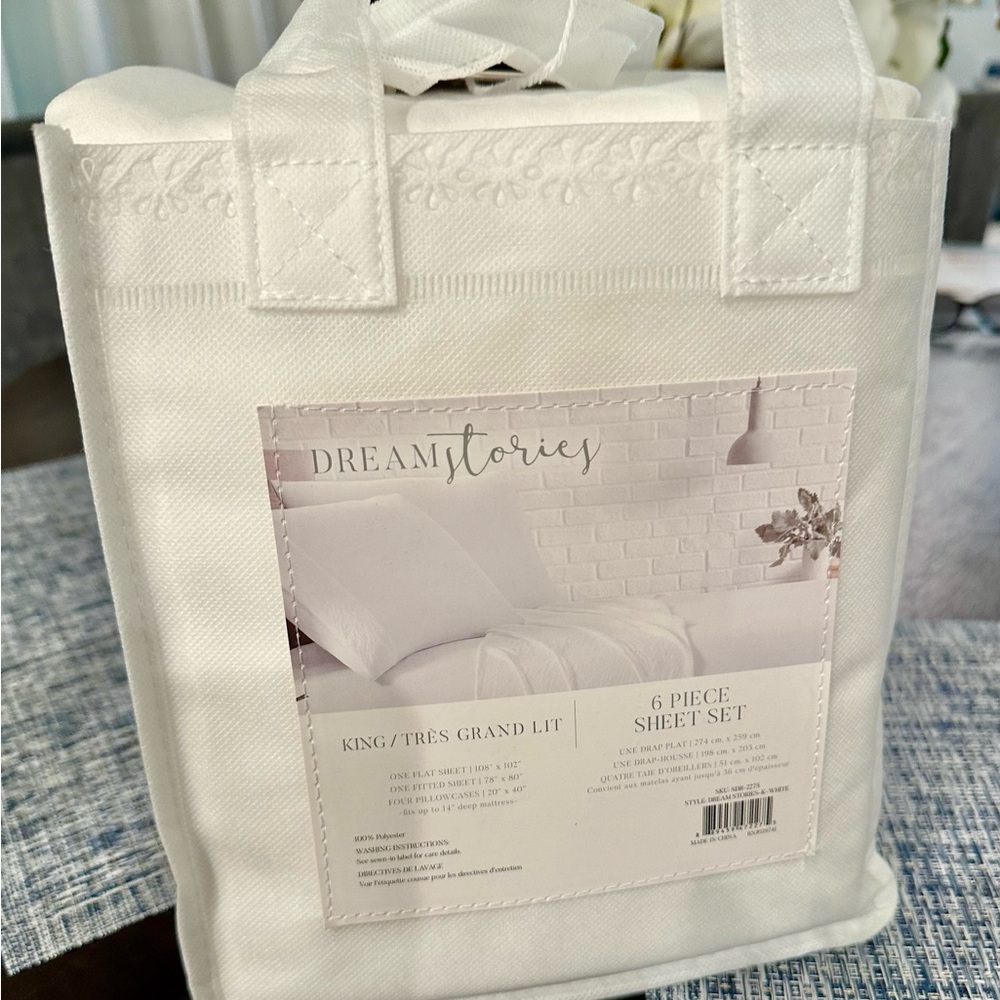 Dream Stories king sheet set. New in packaging. Ultra soft. White 6 piece set.